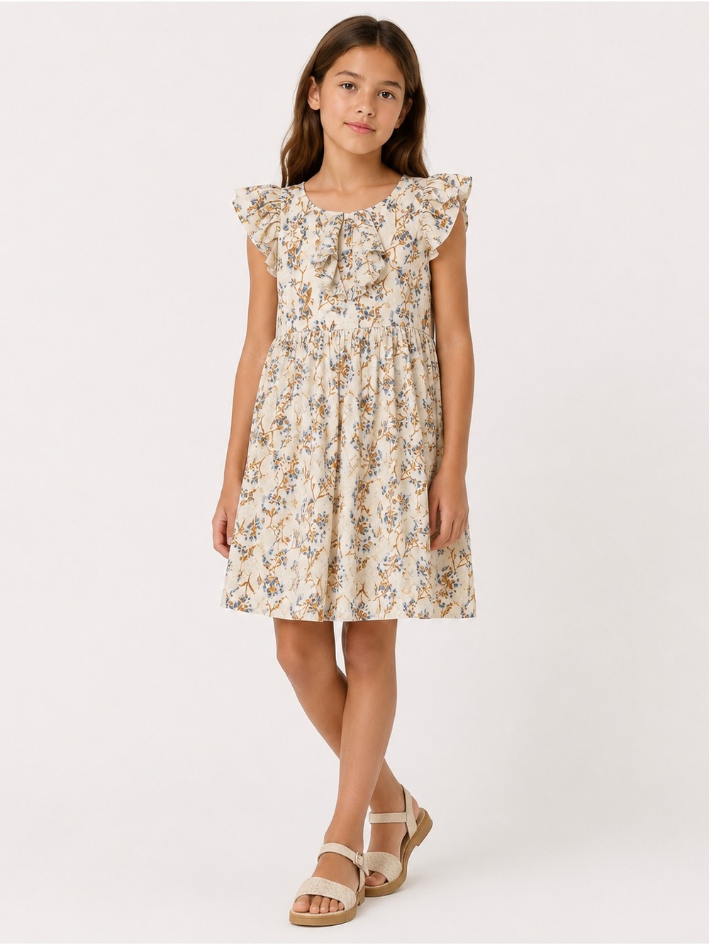 Zara Girls Floral Ruffle Dress Size 11/12 Cottagecore Boho Summer